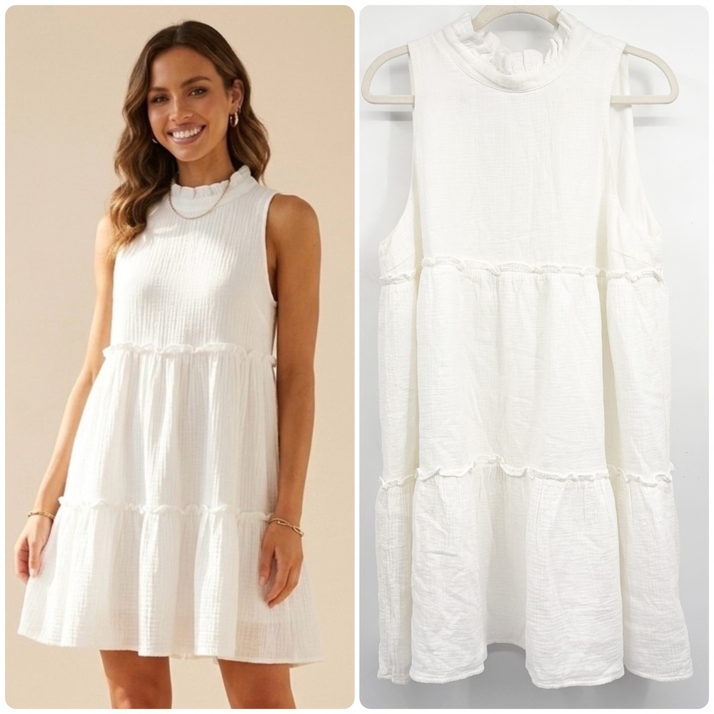 Pomander Place Tuckernuck Womens White Morgan Ruffle Tiered Gauze Mini Dress XL